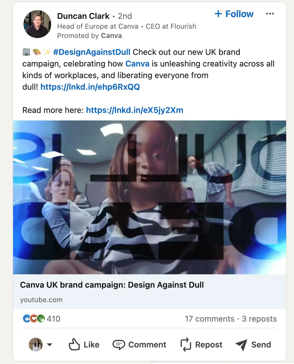Example of LinkedIn thought leader ads from Canva