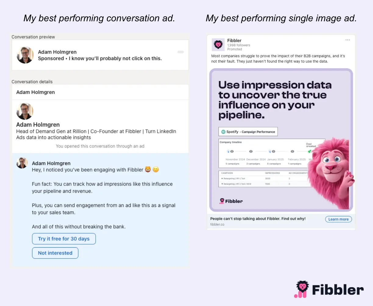 Example of a LinkedIn conversation ad format