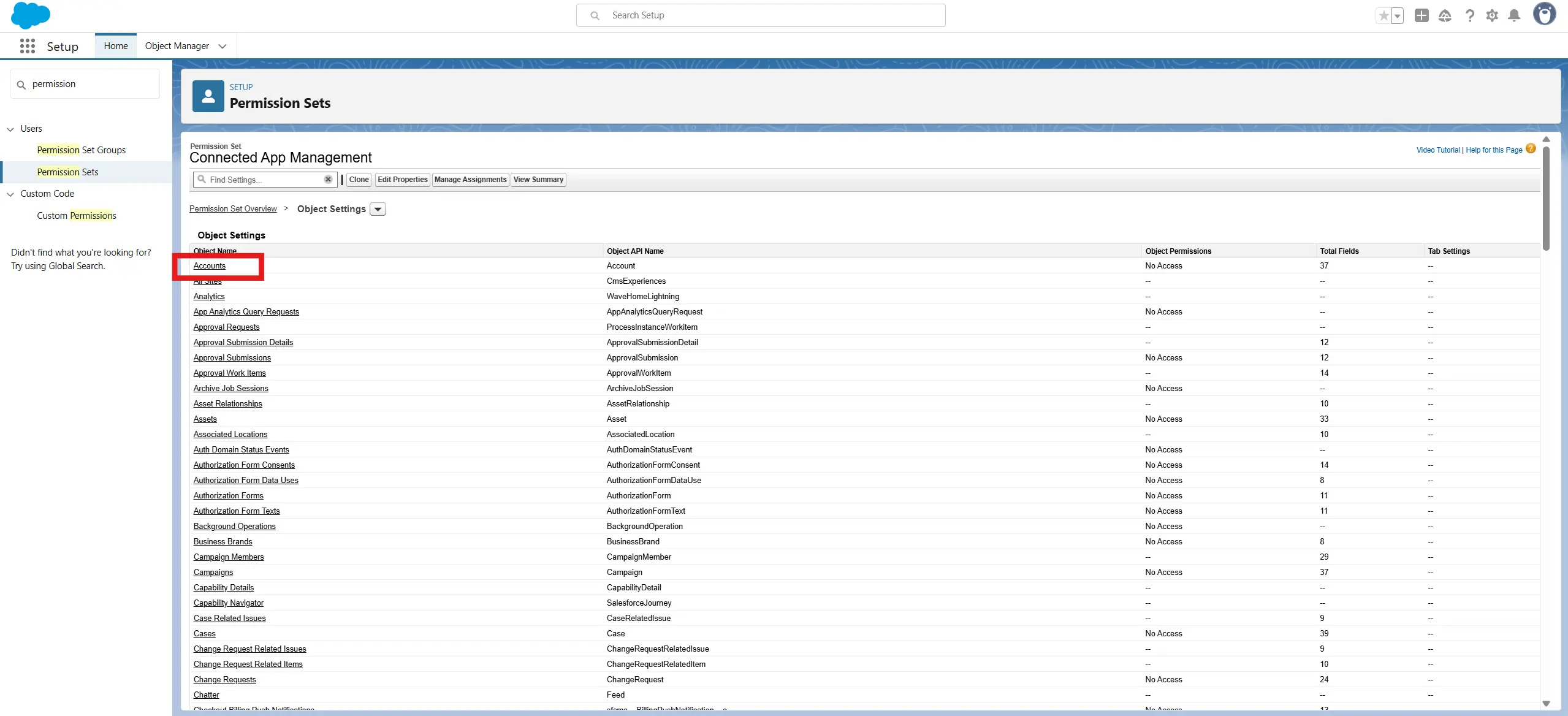 Account Object Settings