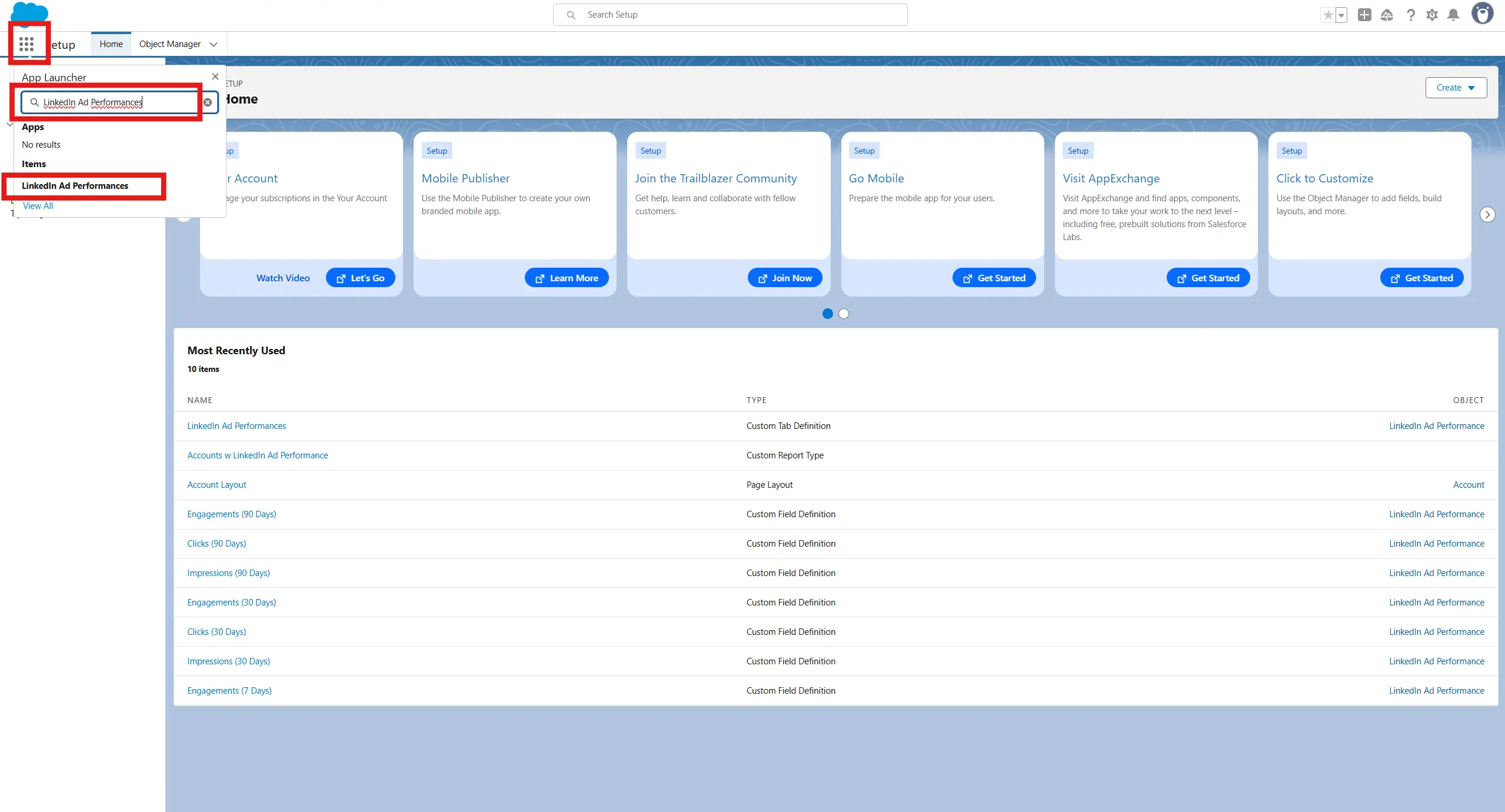 App Launcher verification of custom object tab