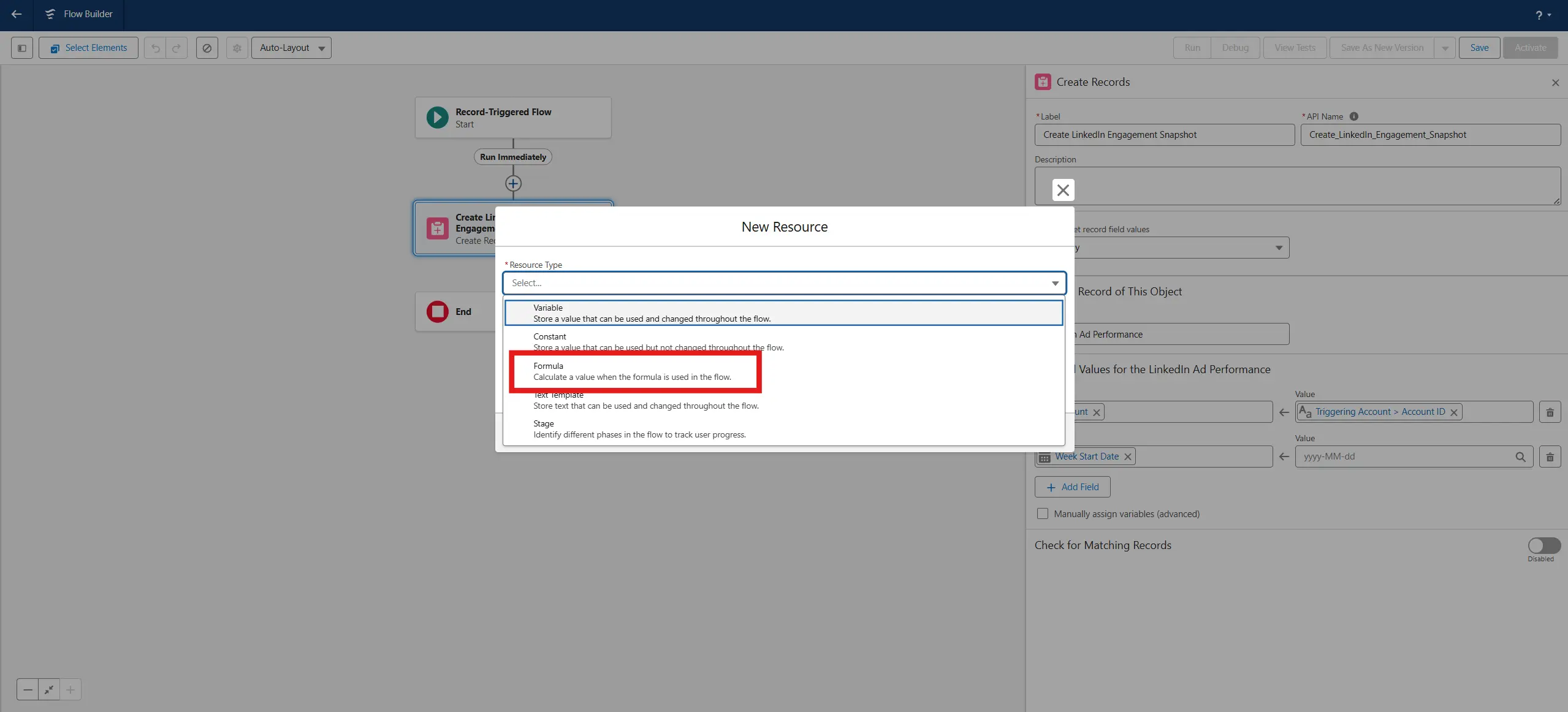 Resource Type Formula selection