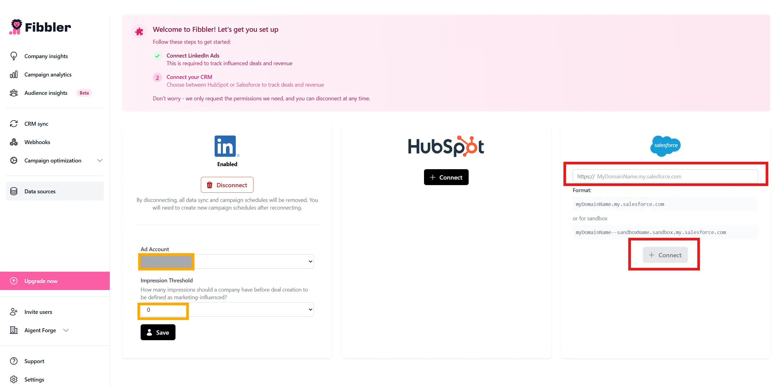 Fibbler LinkedIn connection setup