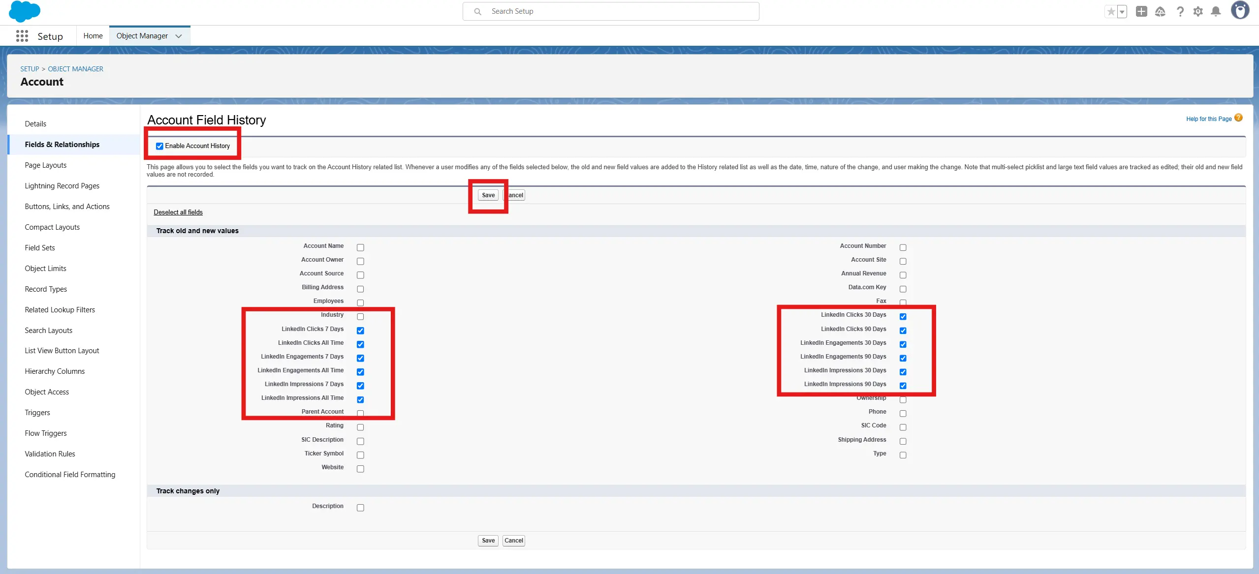 Saving field history tracking settings