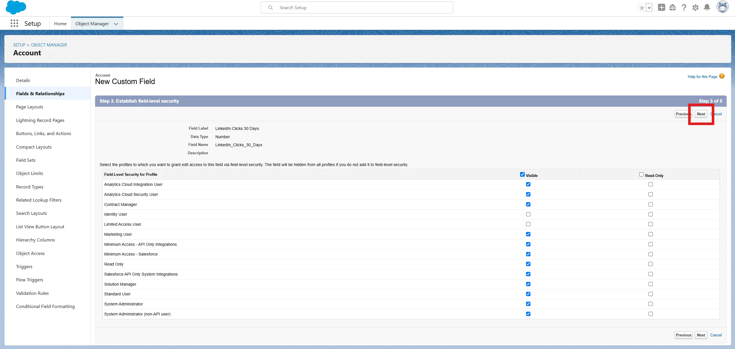 Field permissions configuration