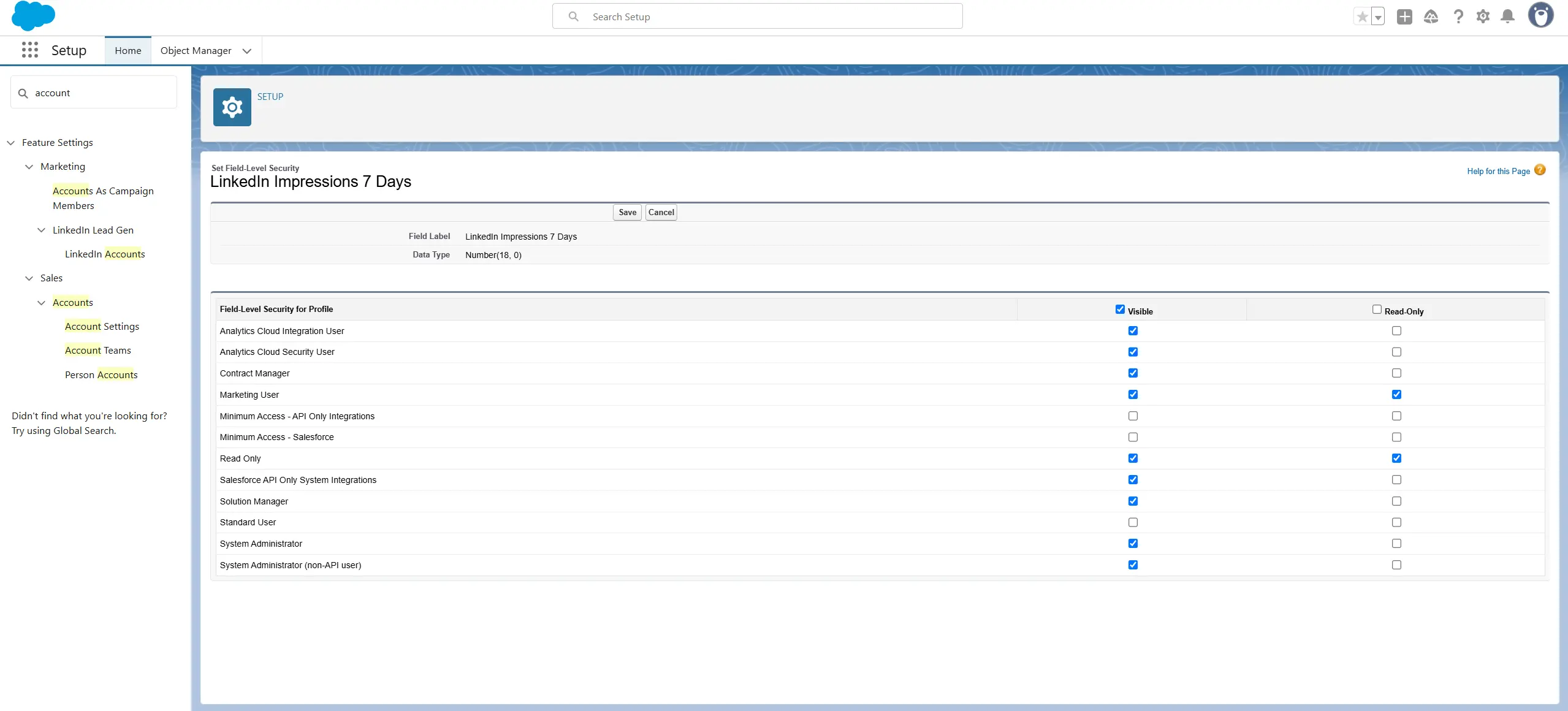 Field security profile configuration example