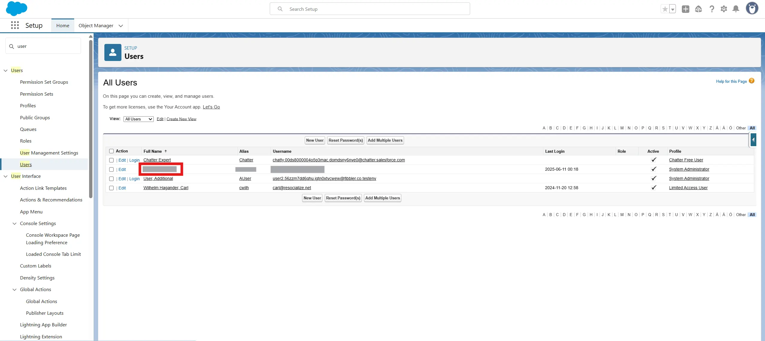 Integration user selection