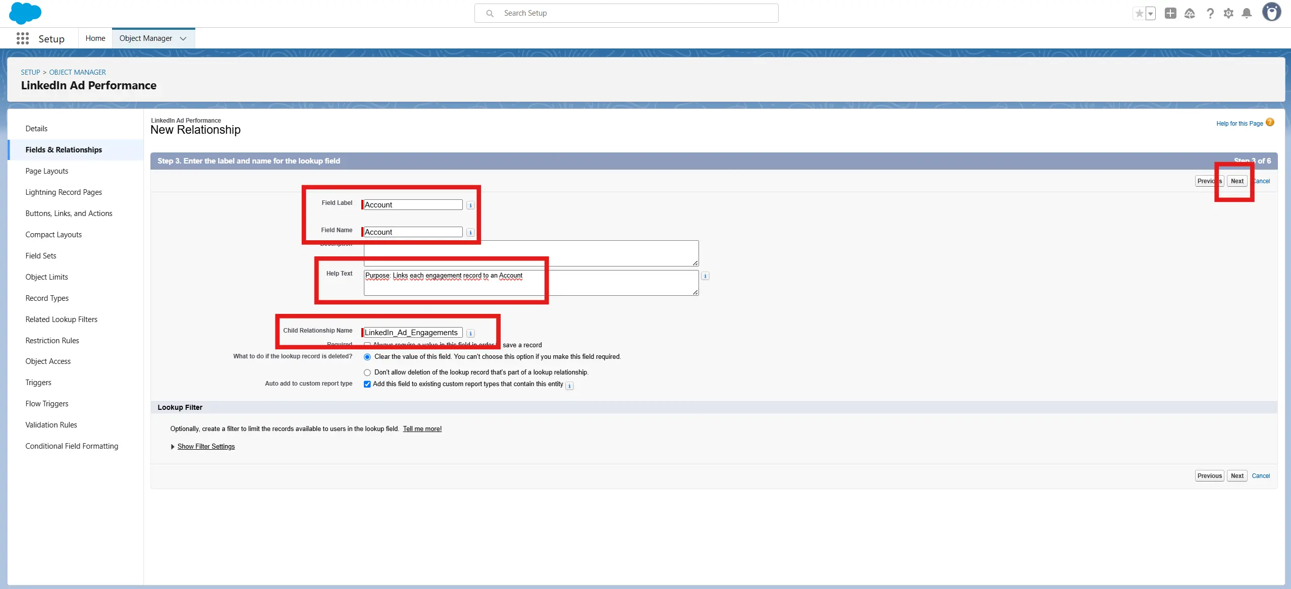 Lookup relationship field creation