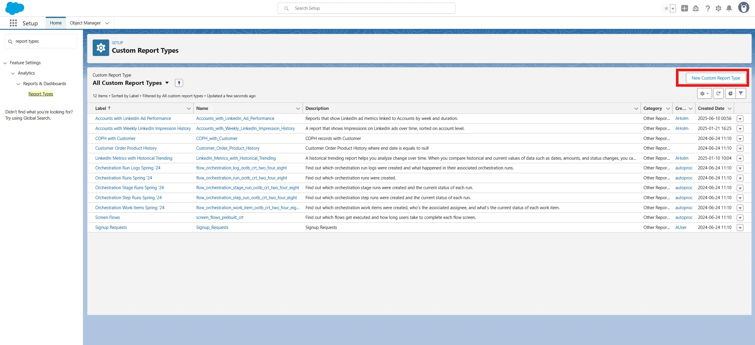 New Custom Report Type button