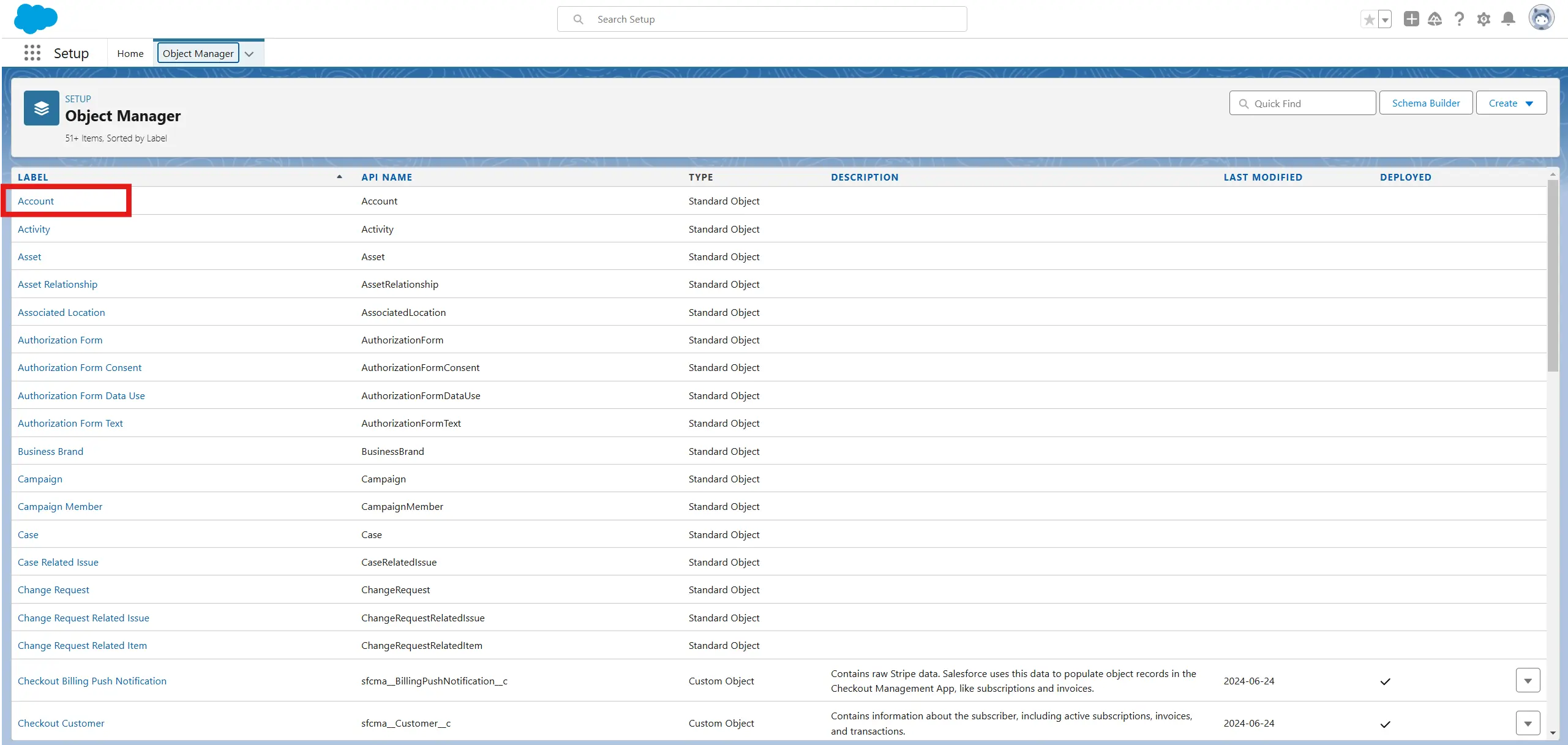 Object Manager Account selection