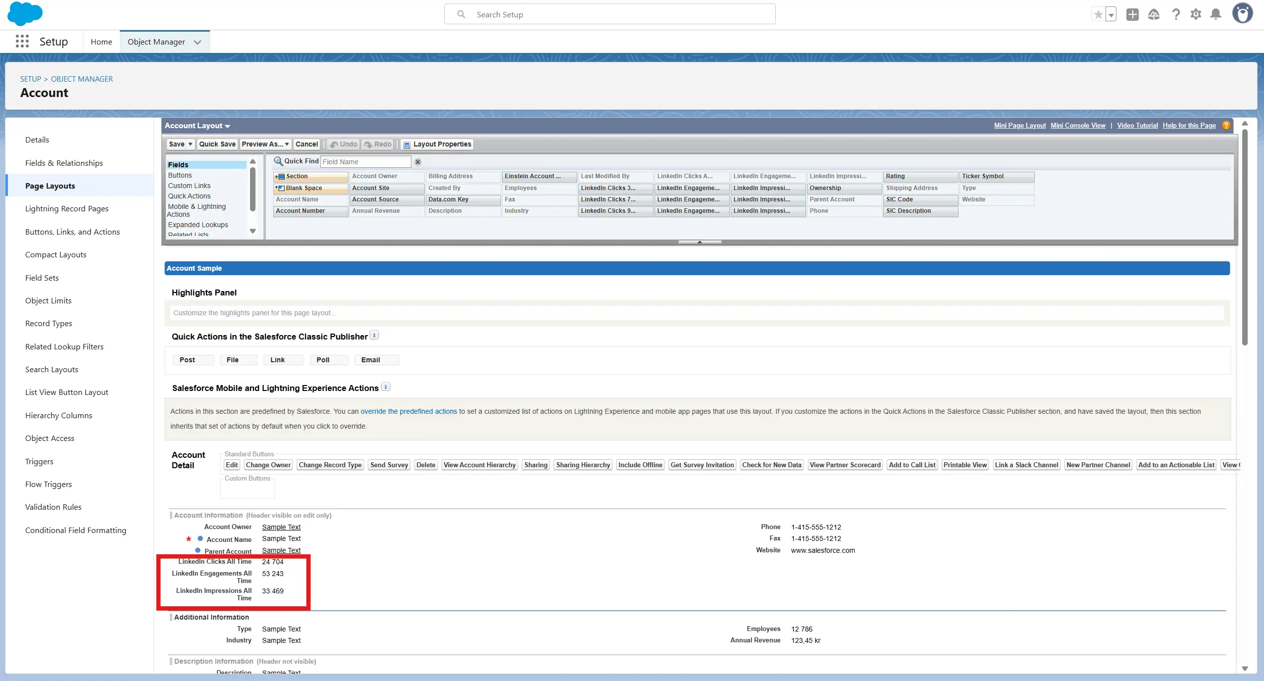 Removing LinkedIn fields from page layout