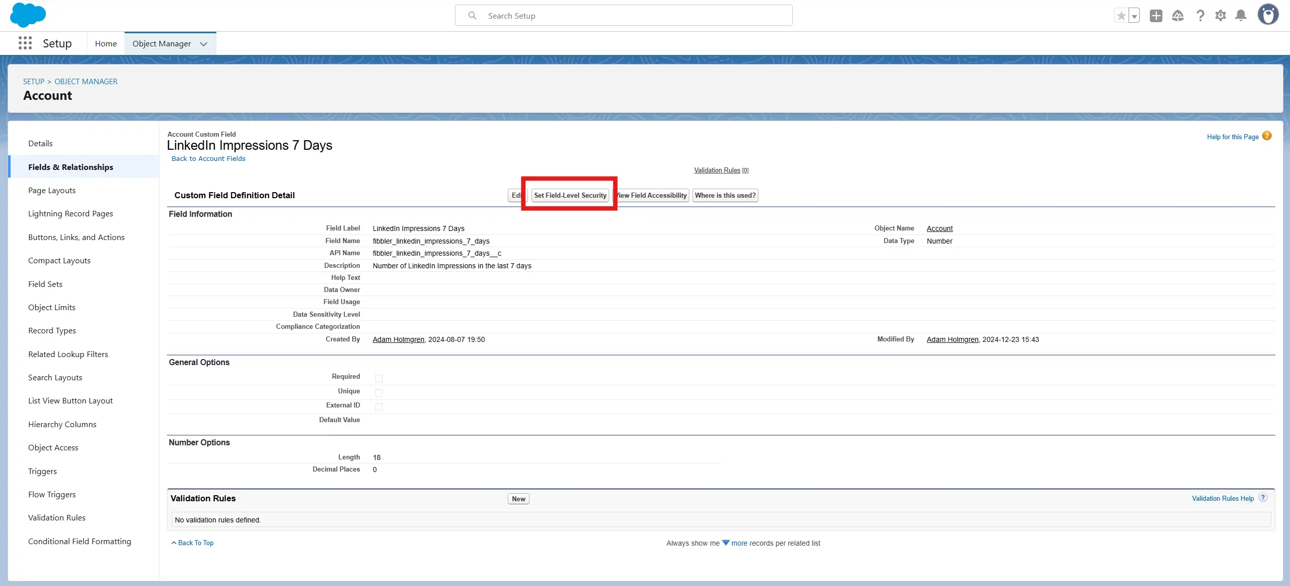 Set Field-Level Security button