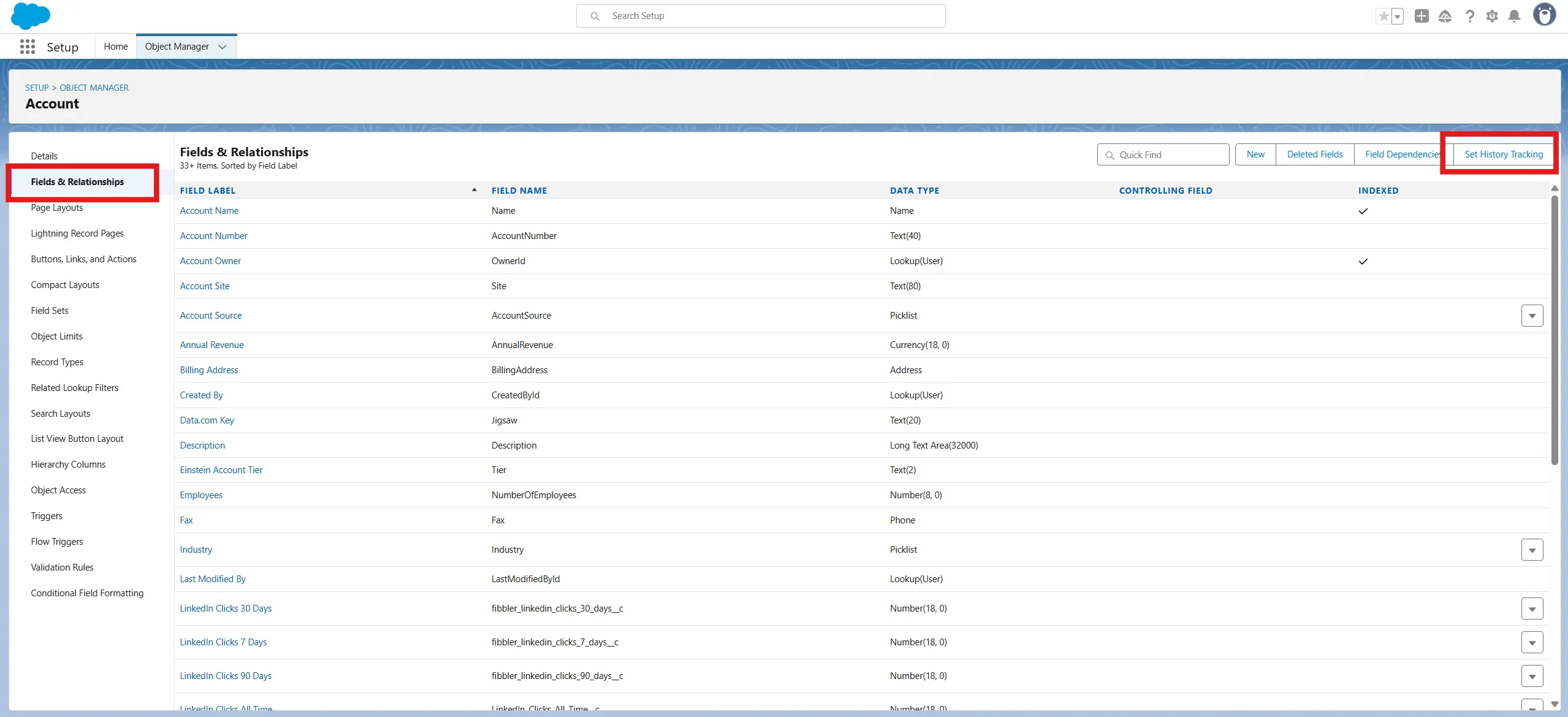 Set History Tracking button