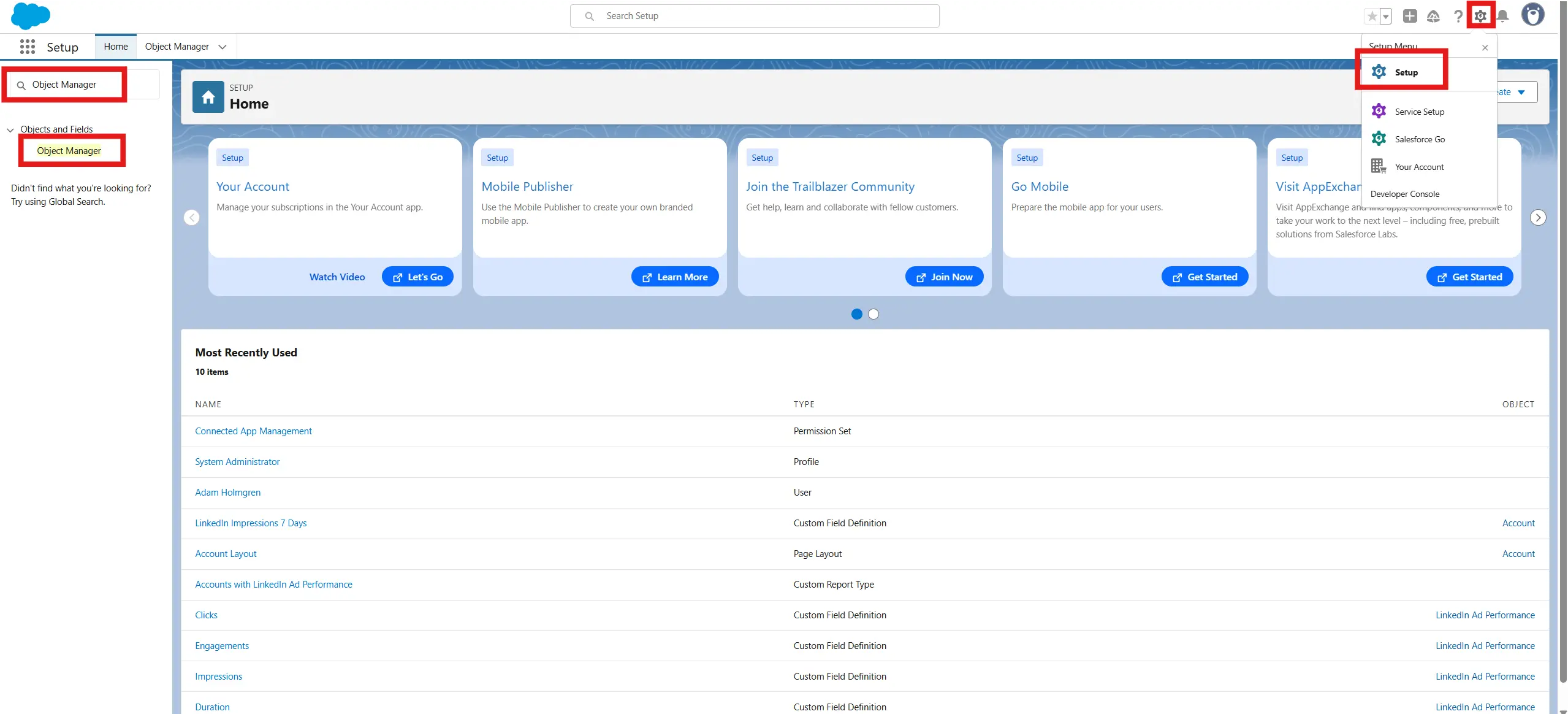 Salesforce Setup Object Manager