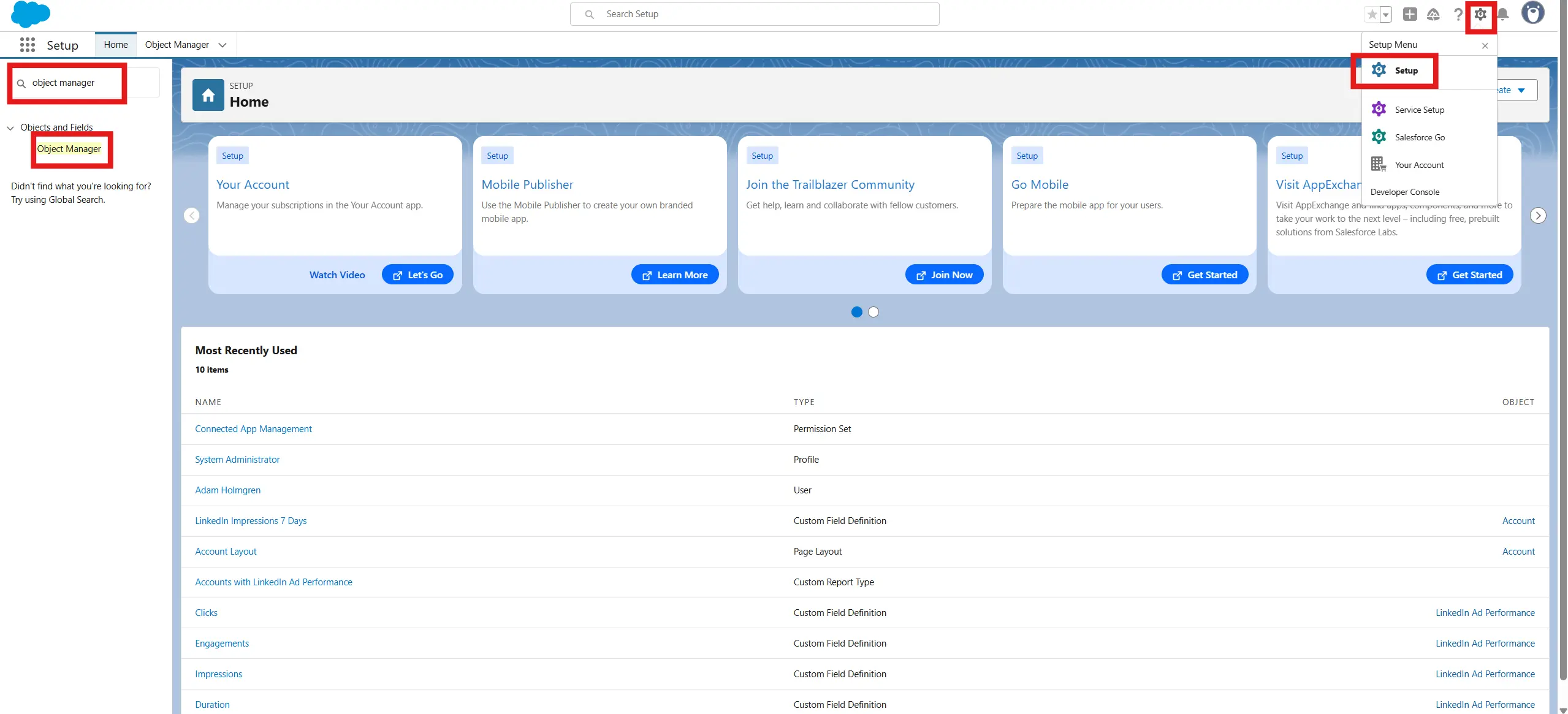 Salesforce Setup Object Manager