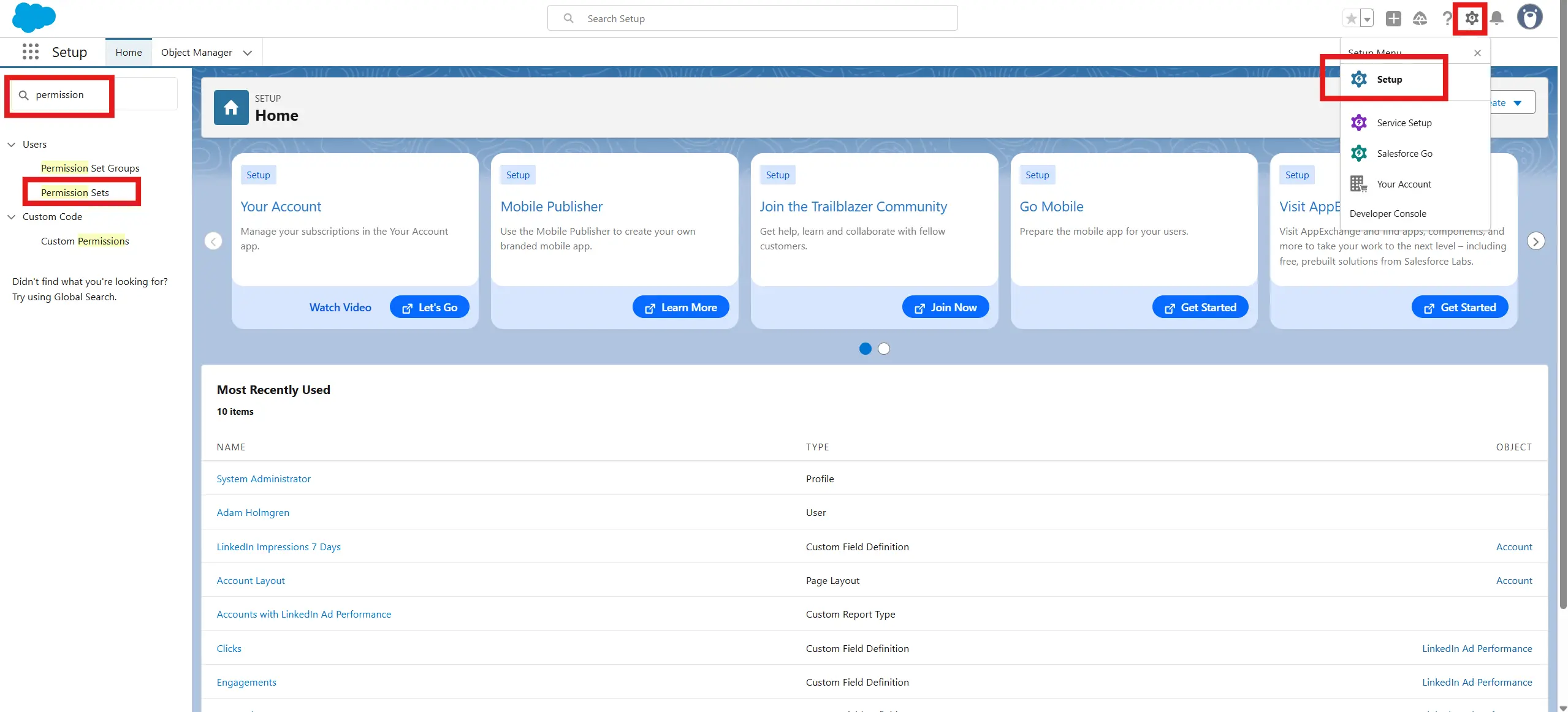 Salesforce Setup Permission Sets