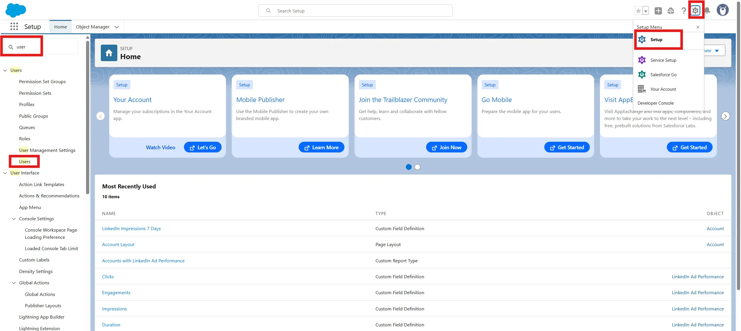 Salesforce Setup Users