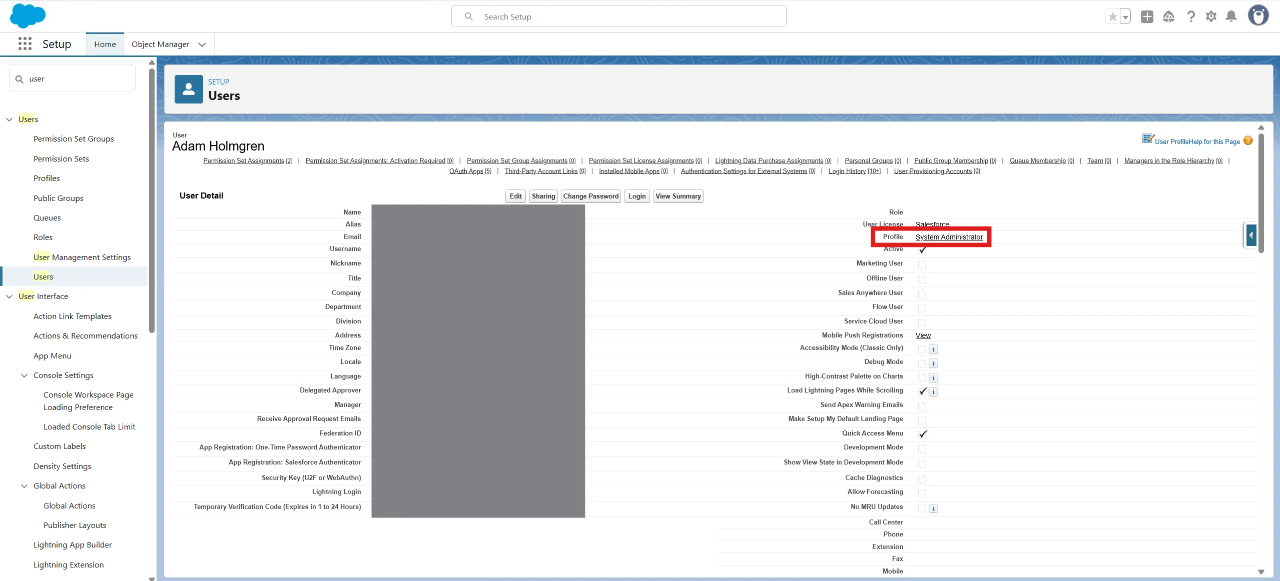 User profile check