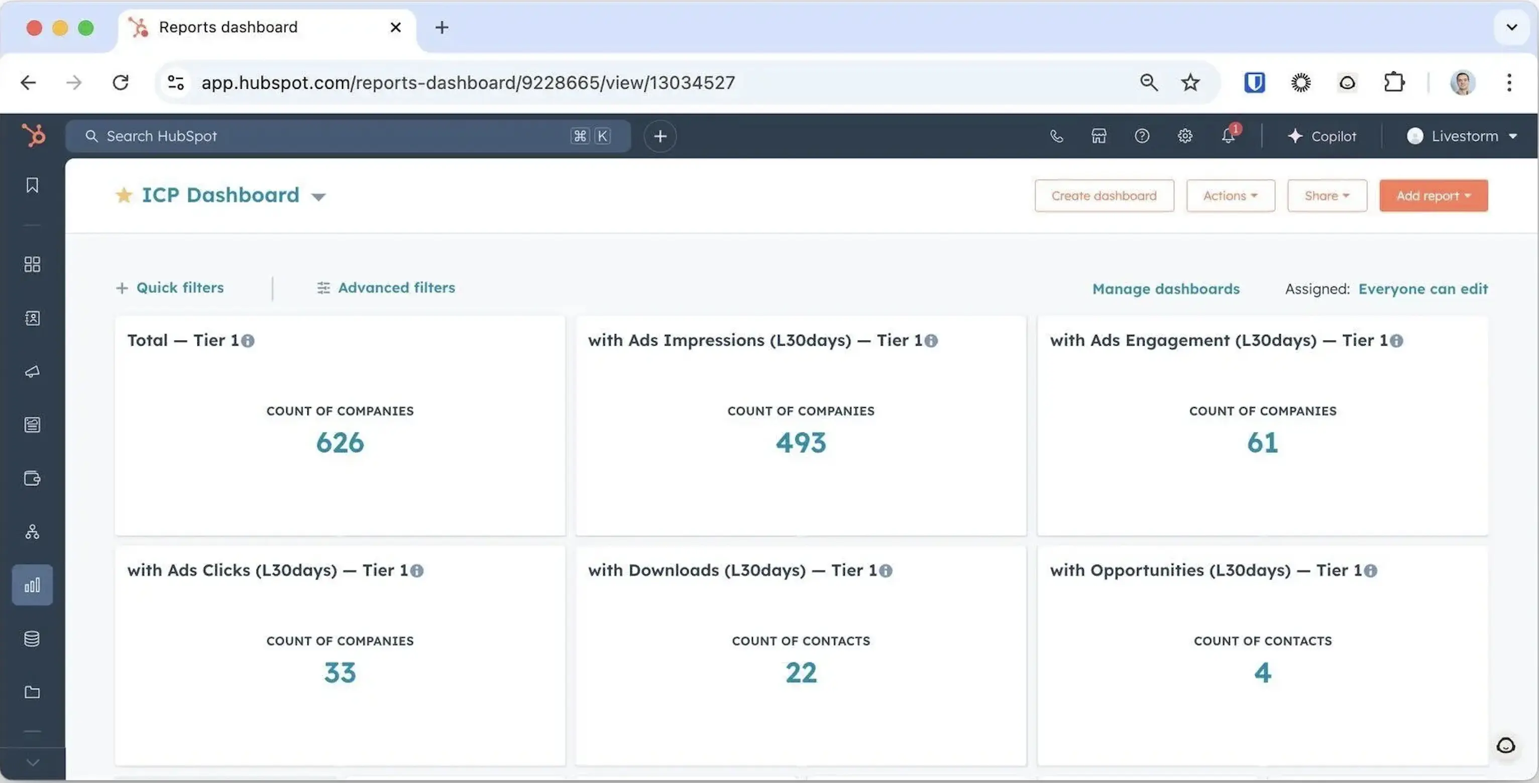 Livestorm's ABM dashboard